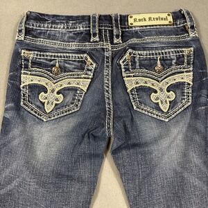 Rock Revival Tess Boot JEANS WOMENS 28 Thick Stitch EMBELISHED WHISKERING